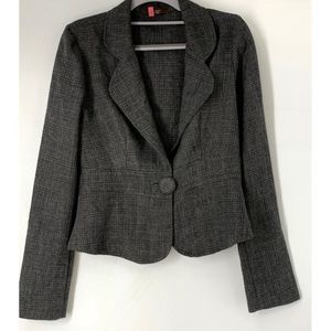 Women’s tweed plaid peplum blazer vintage DZ gray long sleeve sz XS/S 5700